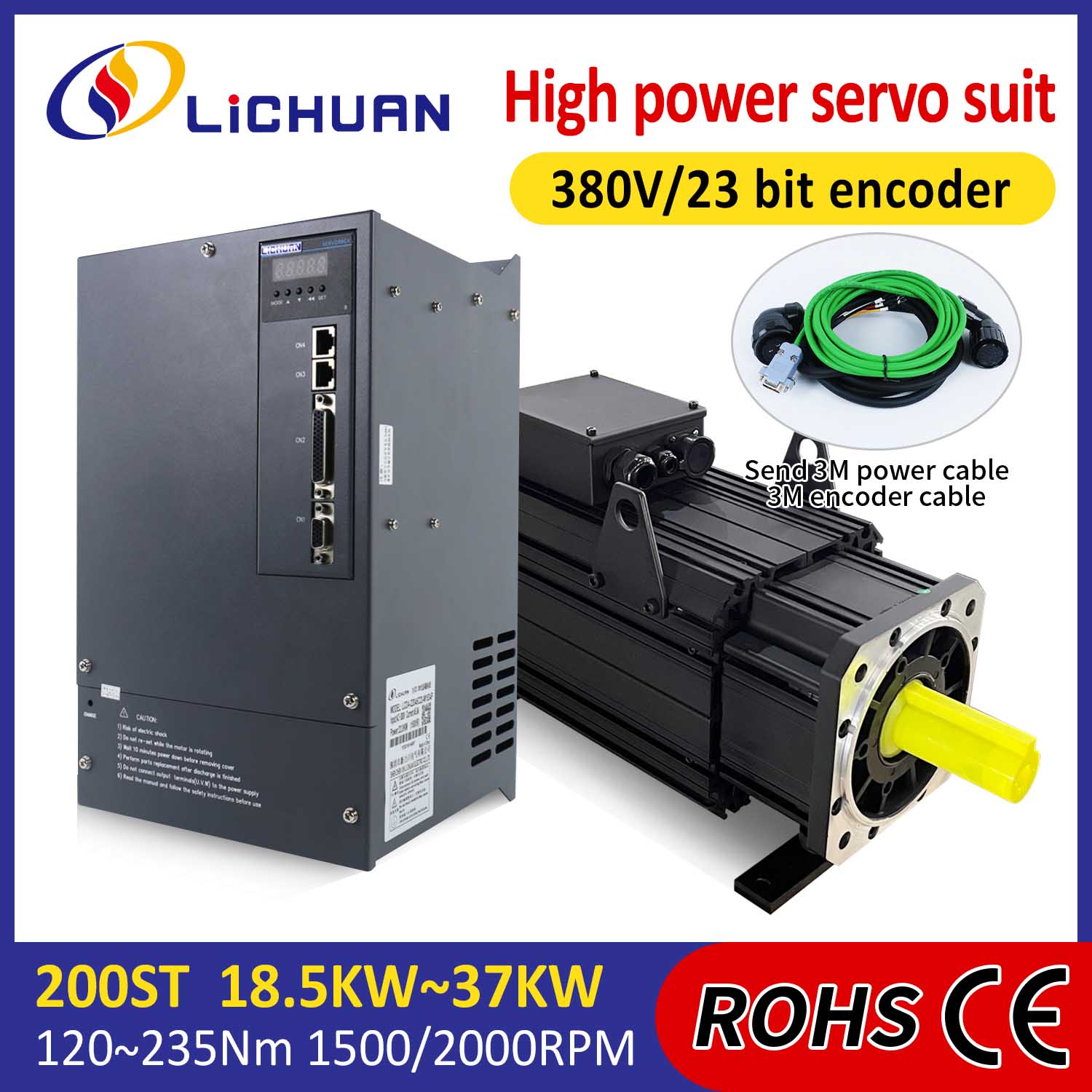 Súprava ovládačov servomotora Lichuan AC VYSOKÝ VÝKON 120 N.m 18,5 kW AC380V 31,8A 1500/2000RPM IP65