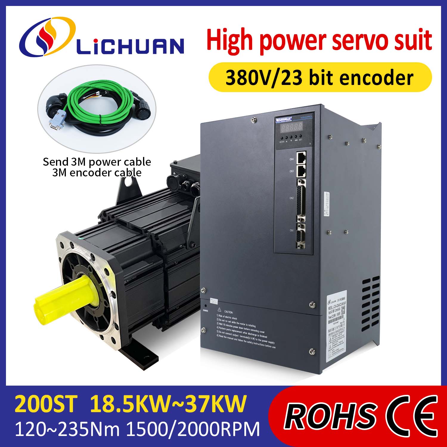 Súprava ovládačov servomotora Lichuan AC VYSOKÝ VÝKON 140 N.m 22KW AC380V 44,7A 1500/2000RPM IP65