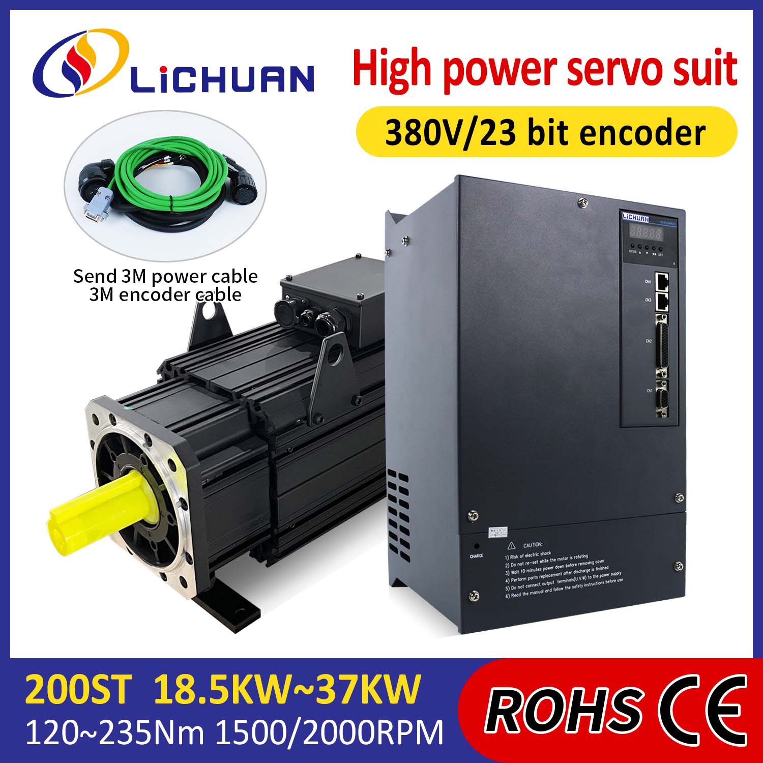 Súprava ovládačov servomotora Lichuan AC VYSOKÝ VÝKON 191 N.m 30KW AC380V 52A 1500/2000RPM IP65