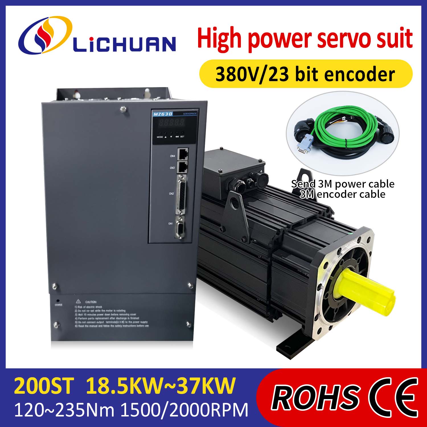 Súprava ovládačov servomotora Lichuan AC VYSOKÝ VÝKON 88 N.m 18,5 KW AC380 V 31,6 A 1500/2000 RPM IP65